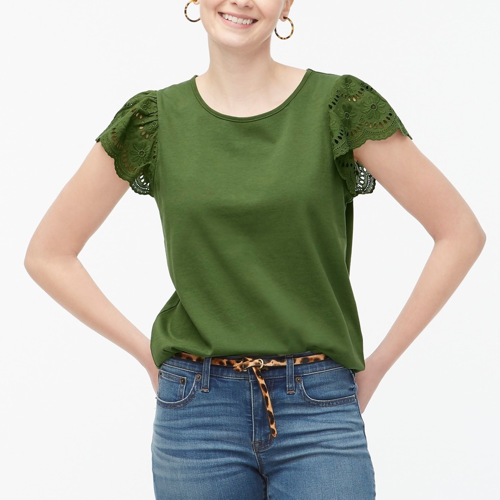 NWT J.Crew Eyelet flutter-sleeve top L